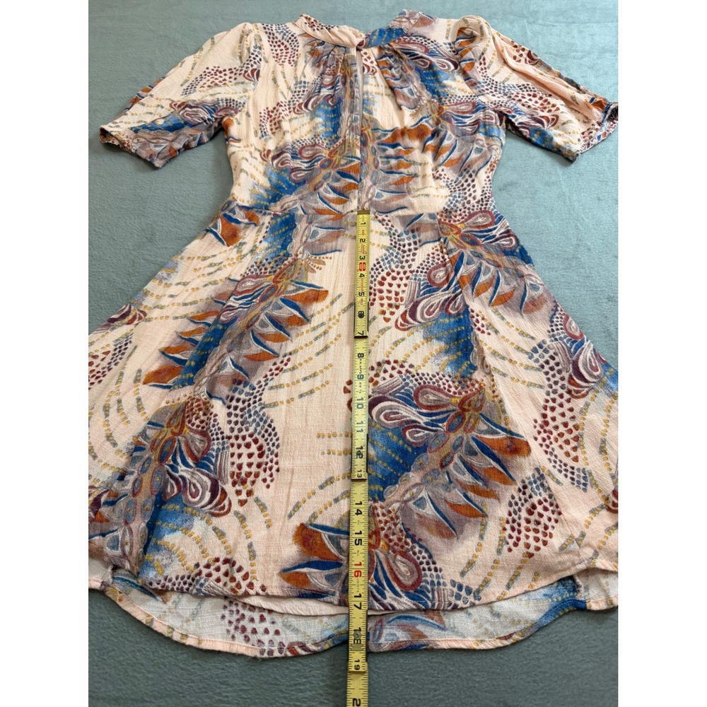 Abstract Floral Print Midi‎ Dress Puff Sleeve Boho Chic Festival - Picture 4 of 10